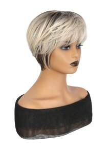 合成假发 - 8 英寸短发假发，带刘海，棕色至金色渐变色，高温纤维，适合日常佩戴，适合女性 - 漸變金色 - 查看 7