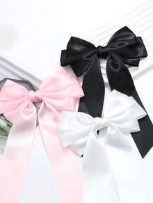 1 Kẹp tóc nơ màu trơn ngọt ngào dành cho nữ, Kẹp tóc Satin mượt, Kẹp tóc ruy băng kiểu Pháp có nơ đuôi lớn, Kẹp tóc đuôi ngựa có nơ bằng kim loại, Thích hợp cho phụ kiện tóc trang trí ngày lễ và tiệc cưới - Màu be - Xem 2