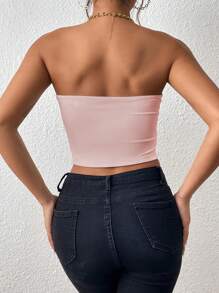 Women Comfortable Strapless Backless Bra, Lingerie - Pink - View 2