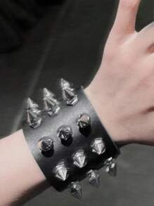 Pulseira Gótica Harajuku Lolita para Cosplay Feminino, Pulseira de Couro Punk Rock Rebite Rebitado Legal Unissex, Joia de Mão Gótica para Roupas de Festa de Mulheres e Meninas