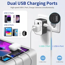 Travel Adapter, Worldwide All In One Universal Travel Adaptor AC Power Plug Adapter Wall Charger With USB-C And USB-A Charging Ports For USA EU UK AUS Black - Đen và trắng - Xem 3