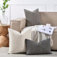 1 件毛绒雪尼尔纯色抱枕套，柔软舒适的方形靠垫套，适用于卧室、客厅、沙发、阳台、花园装饰，18*18 英寸（仅枕套）