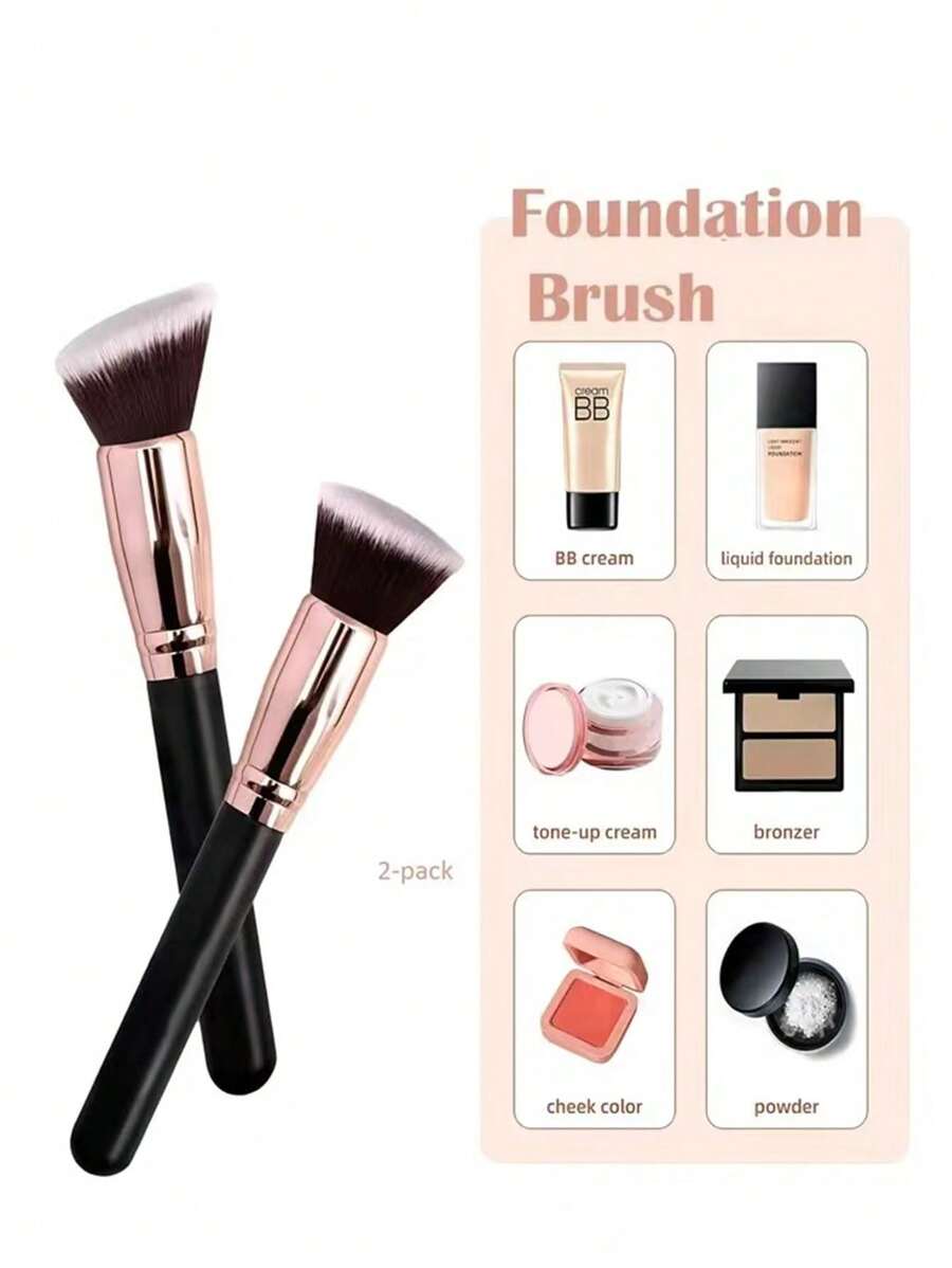 2支装化妆刷套装，柔软刷毛，粉底刷、腮红刷，适合初学者，便携式，化妆刷套装，化妆刷套装，化妆刷套装，全套化妆工具，化妆刷套装，全套化妆工具，化妆刷套装，化妆刷套装，化妆礼盒套装 - 彩色 - 查看 1