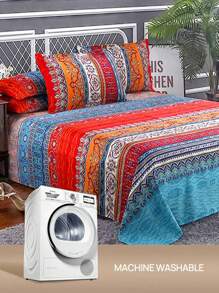 4pcs Bohemian Style Bedding Set (1 Bedsheet, 1 Bedskirt, 2 Pillowcases, No Pillow Inserts), Soft And Comfortable For All Seasons, Machine Washable, Home Decor - Multicolor - View 3