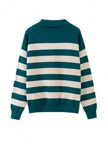 秋冬 Polo 女款保暖针织毛衣 - 墨綠色 - 查看 2