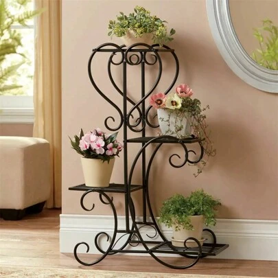 UNHO Metal Plant Stand Outdoor Indoor, Garden Plants Pot Shelf 4 Tier Flower Stand Plant Display Rack Herb Holder For Balcony Living Room Patio