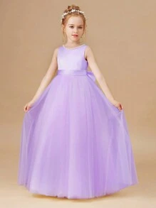 Váy dự tiệc đính cườm 3D thủ công cho bé gái tuổi mới lớn, váy công chúa màu oải hương thích hợp cho tiệc sinh nhật, dạ hội, bé gái rải hoa, phù dâu, khiêu vũ ở trường, tiệc mừng ngày lễ - Màu tím hoa cà - Xem 6