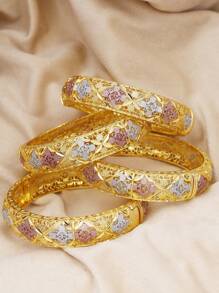 1 pieza Brazalete de aleación de zinc chapado en oro de 24k, accesorio diario de estilo Dubai para mujeres