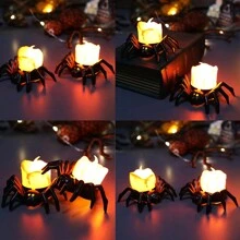 1/12 件万圣节蜘蛛无焰茶灯电池供电蜡烛灯 LED 电子发光蜘蛛背骷髅灯派对装饰道具夜灯鬼节装饰桌面气氛装饰品万圣节装饰房间装饰万圣节花园装饰礼物仙女节日装饰节日装饰 - 暖白色 - 查看 10