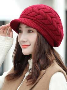 Polyester Baskenmütze für Damen, lässig, elegant, vintage und warm gestrickt, für den Winter