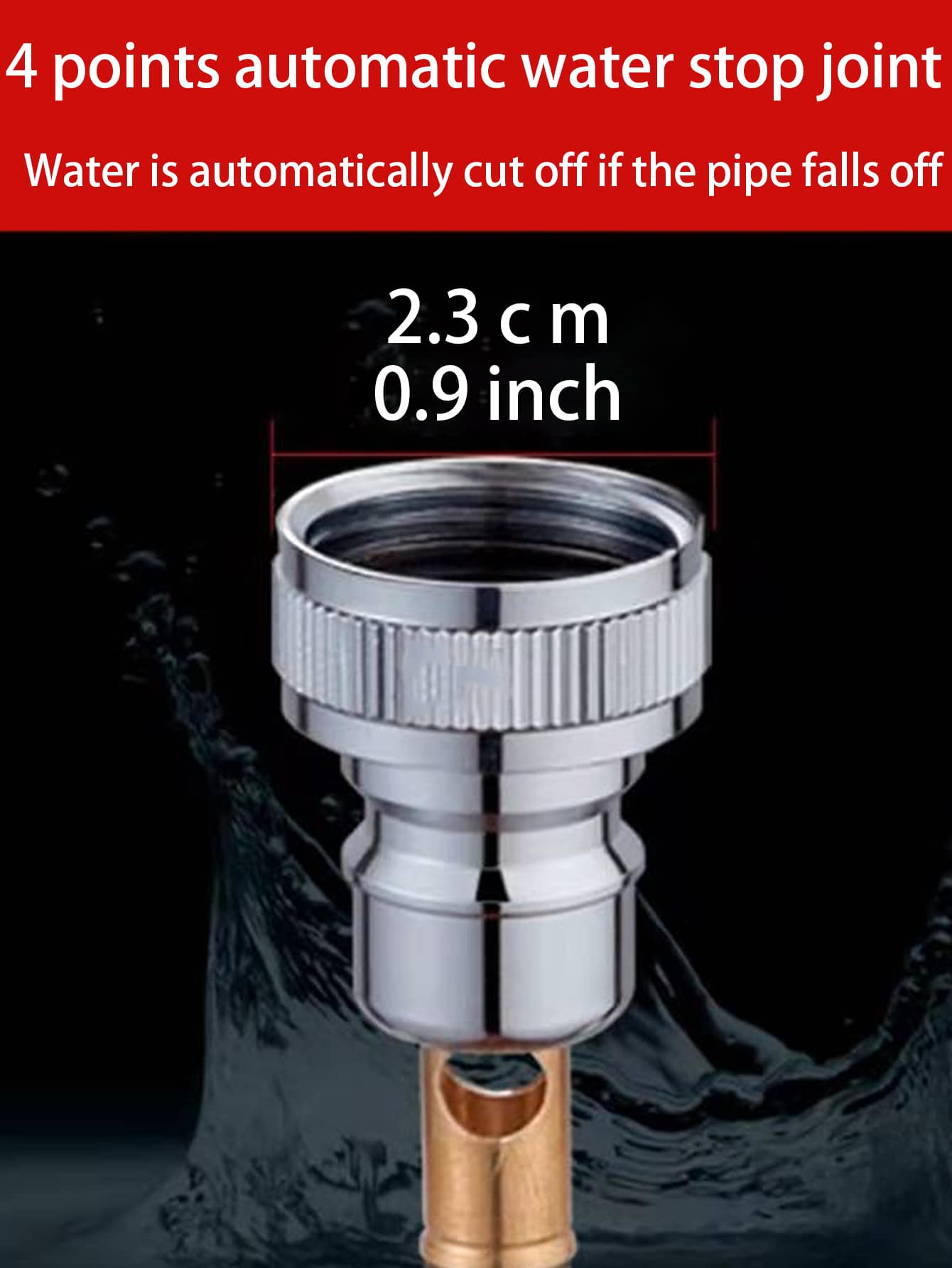 Stainless Steel Faucet Automatic Shut-Off Adapter, Universal Washing Machine Water Inlet Connector, Fits Standard 46mm Faucet - Silver - View 1