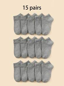 30 Pairs Children's Solid Color Classic Casual Sports Socks, Comfortable & Breathable & Suitable For Daily Wear And Back To School Season - Black - View 44