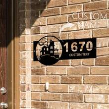 1pc Personalized Halloween Family Name House Metal Address Metal Sign - Custom Spooky Wall Art Decor - Multicolor - View 5