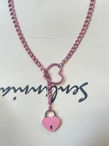 1pc Minimalist Stainless Steel Y-Shape Sliding Chain Heart Lock & Key Necklace, Suitable For Women Daily Wear Valentines,Mom,Mother,Mother's Day,Gift