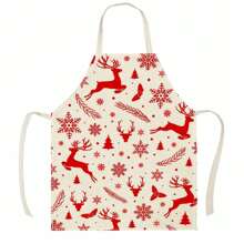 1 件圣诞老人、驯鹿、雪花印花亚麻时尚围裙，适合圣诞节、家庭清洁、厨房烹饪、家居使用 - 彩色 - 查看 16