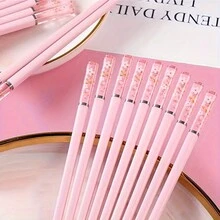 1/5 Pairs Reusable Pink Cherry Blossom Amber Chopsticks, Green Cherry Blossom Amber Chopsticks, Asian Style Dining, Kitchen Utensils For Home, Fast Food, Sushi, Ramen,Kitchen,Christmas Gift - Multicolor - View 7
