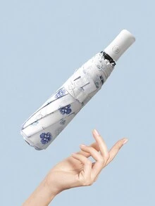 1 件全自动折叠遮阳雨伞，防紫外线 - 藍白色 - 查看 2