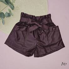 Children's Shorts Fake Leather Modinha Mini Diva Blogueirinha - Màu Đỏ Sâu - Xem 2