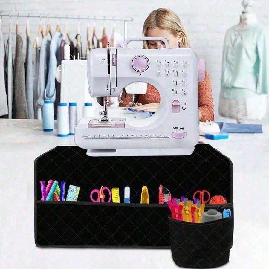 Neue Design Nähmaschinen Matte mit Tasche, Nähmaschinen Organizer Tasche, Werkzeugtasche, Nähkasten, Nählaufzettel - Schwarz - Übersicht 1
