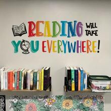 Adesivo de parede com citação inspiradora de 1 unidade, a leitura o levará a todos os lugares, adesivos de parede autoadesivos, entrada do quarto, sala de estar, varanda, decoração de casa, adesivos de parede, adesivos removíveis, decalques de decoração de parede