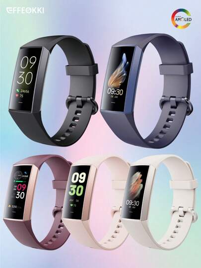  EFFEOKKI 1.1" AMOLED Fitness Tracker Smart Watch For Man Women Smart Bracelet Sport Band Waterproof Pedometer Heart Rate/Blood Pressure/Blood Oxygen Monitor Smartwatch