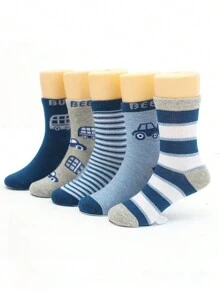 5 đôi tất dài đến giữa bắp chân cho bé trai có họa tiết ô tô nhiều màu sắc, phù hợp để mặc hàng ngày, mọi mùa - Nhiều màu - Xem 2