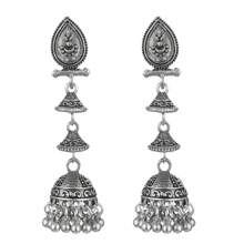 1 对复古合金材质长流苏铃铛耳环适合女性日常佩戴 - 復古風 - 查看 3