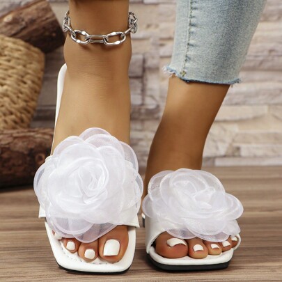 Women's Floral Print Slide Sandals, Summer Fashion Casual Flat Slip-On Slippers