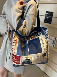 1 Máy Tính Nữ Báo In Túi Tote Canvas, Thời Trang Vintage Công Suất Lớn Thường Ngày Đi Lại Túi - Nhiều màu - Xem 3
