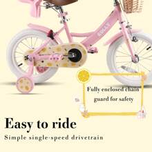 Rully Girls Bike For 2-7 Years Children, Fun Fruit Kids Bicycle With Training Wheels | Bell | Doll Seat | Wicker Basket (12"/14"/16")(Pink/Purple/Red) - Pink - View 5