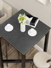 Square Kitchen Bar Table Counter Breakfast Dining Table Black Coffee Table Metal Legs With Footrest For Kitchen Dining Room Patio - Black - View 8