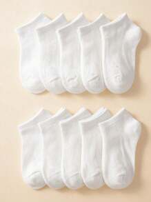30 Pairs Children's Solid Color Classic Casual Sports Socks, Comfortable & Breathable & Suitable For Daily Wear And Back To School Season - Black - View 29