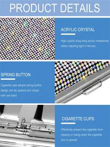 1pc Cigarette Case For Women Men,Metal Cigarette Holder Case Bling Crystal Double Sided Cigarette Box Gift For Smoker - Polychromatic - View 4
