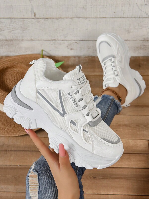 Ladies Spring And Summer New Mesh Height-Enhancing Chunky Sneakers Thick-Soled Breathable  Casual Sports Shoes
