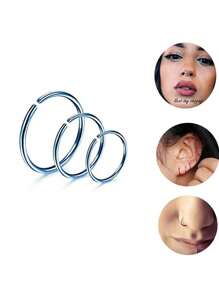 1 Set Of 6mm, 8mm, 10mm 3pcs Stainless Steel Nose Rings, Body Piercing Jewelry, Small Nose Piercing Earring, Micro Nose Septum Spiral Cartilage Hoop Earrings