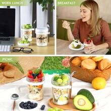 Contenedor de avena overnight con tapa y cuchara, tarros de vidrio para avena overnight, tarros de avena overnight, tarros de almacenamiento de alimentos, utensilios de cocina, accesorios de cocina - Multicolor - Ver 11