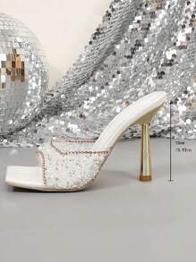 Fashionable Women's High Heel Rhinestone Embellished Sandals Valentines - White - View 7