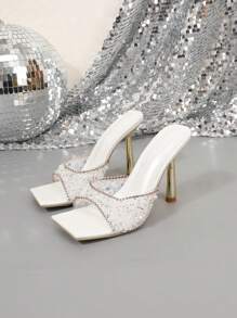 Fashionable Women's High Heel Rhinestone Embellished Sandals Valentines - White - View 6