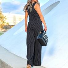 Women's Set Of Pantalona Pants And Pinstripe Vest - 黑色 - 查看 4