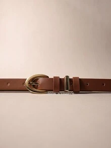 Women's Belts Fashion Golden Elliptical Buckle 1.9CM Width - màu nâu - Xem 2
