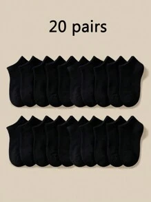 30 Pairs Children's Solid Color Classic Casual Sports Socks, Comfortable & Breathable & Suitable For Daily Wear And Back To School Season - Black - View 31