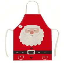 1 件圣诞老人、驯鹿、雪花印花亚麻时尚围裙，适合圣诞节、家庭清洁、厨房烹饪、家居使用 - 彩色 - 查看 20