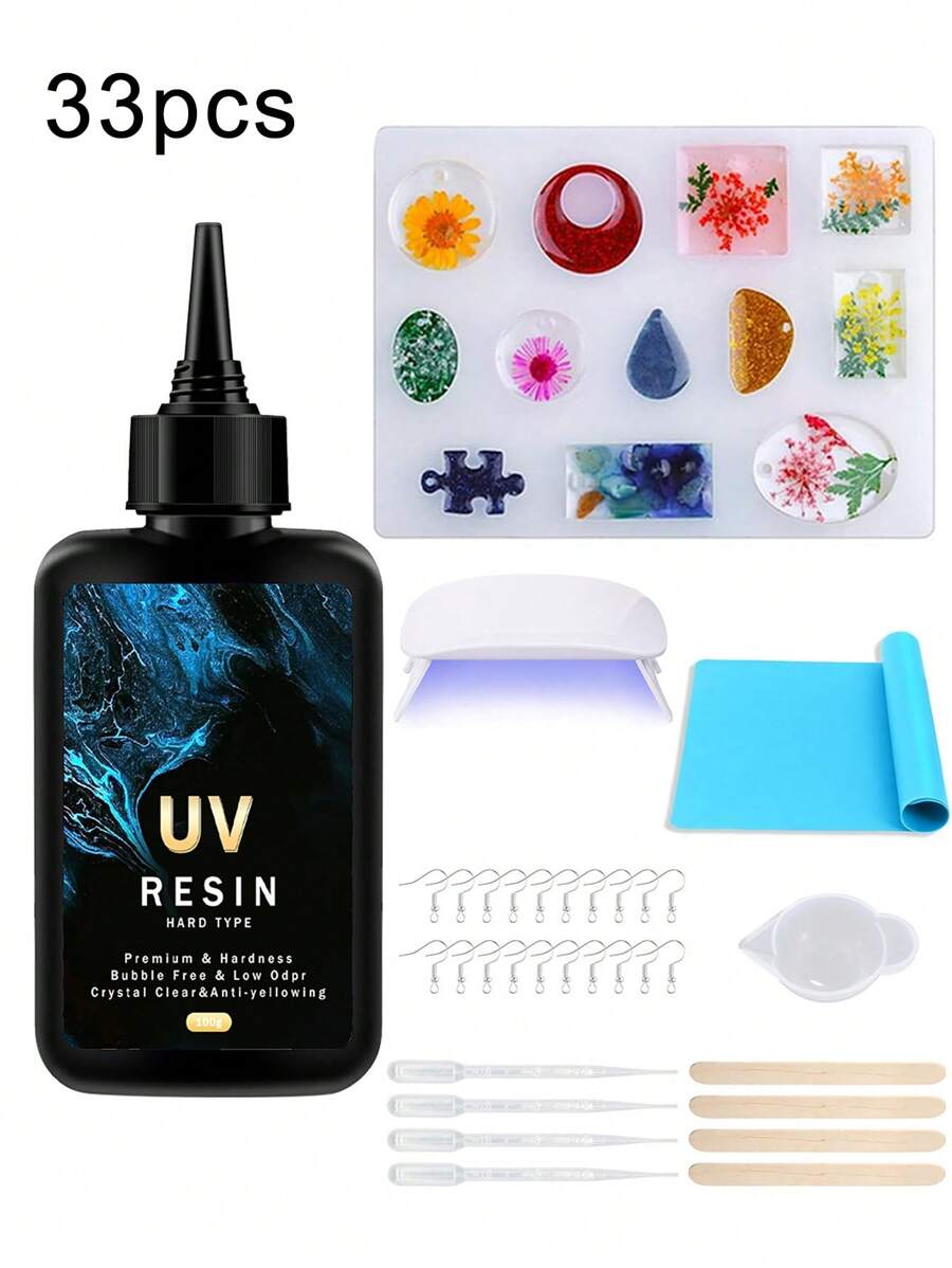 Kit de résine UV 400 g avec lampe Résine époxy durcie aux UV prémélangée, cristal clair et