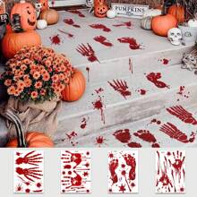 1pc/5pcs/10pcs Halloween Decorations Terror Bloody Handprint Footprint Window Stickers Halloween Party Wall Decal Stickers Floor Clings Props - Red - View 4
