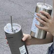 Copo Americano de Café com Gelo em Aço Inoxidável, Copo com Parede Dupla a Vácuo em Aço Inoxidável com Canudo