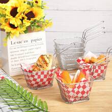 1/5 Pieces Mini Square Fry Basket Steel French Fry Chip Basket Food Baskets For Serving Stainless Steel Fry Basket With Handle Reusable Fries Holder Mini Deep Fryer With Basket For Home Decor