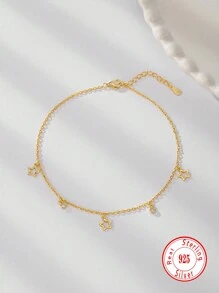 1 pieza Tobillera de plata de ley 925 con diseño de estrellas vivas y lindas, regalo de cumpleaños de moda, uso diario