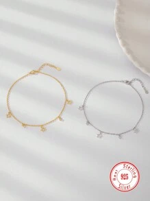 1 pieza Tobillera de plata de ley 925 con diseño de estrellas vivas y lindas, regalo de cumpleaños de moda, uso diario