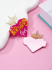 1 par de pendientes de diseño de corona y corazón de acrílico de moda, apropiados como regalo de cumpleaños para mujeres