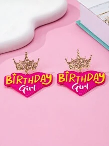 1 par de pendientes de diseño de corona y corazón de acrílico de moda, apropiados como regalo de cumpleaños para mujeres